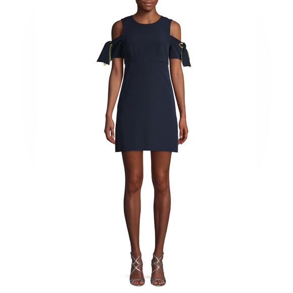 Milly Mini Cocktail Dress Cold Shoulder Short Sleeve Navy and Lime Size 6 - Picture 3 of 12